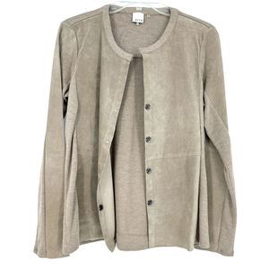 Ecru Sweater Women Size S Cardigan Suede Front Knit Snap Front